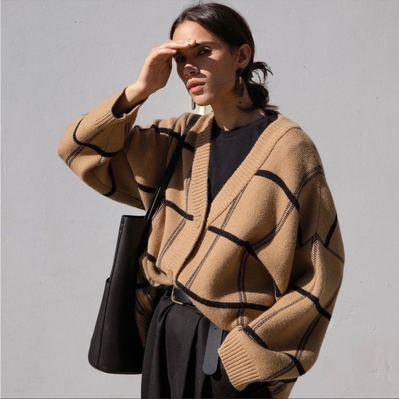 OAK + FORT Sweaters - Oak + Fort Oversized Plaid Cardigan (Small)